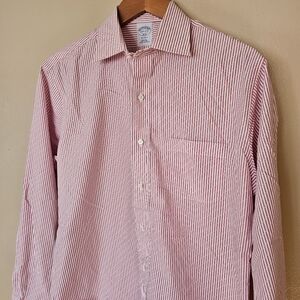 Brooks Brothers Regent Red White Stripe No Iron Dress Shirt Sz 15.5 Preppy NWOT